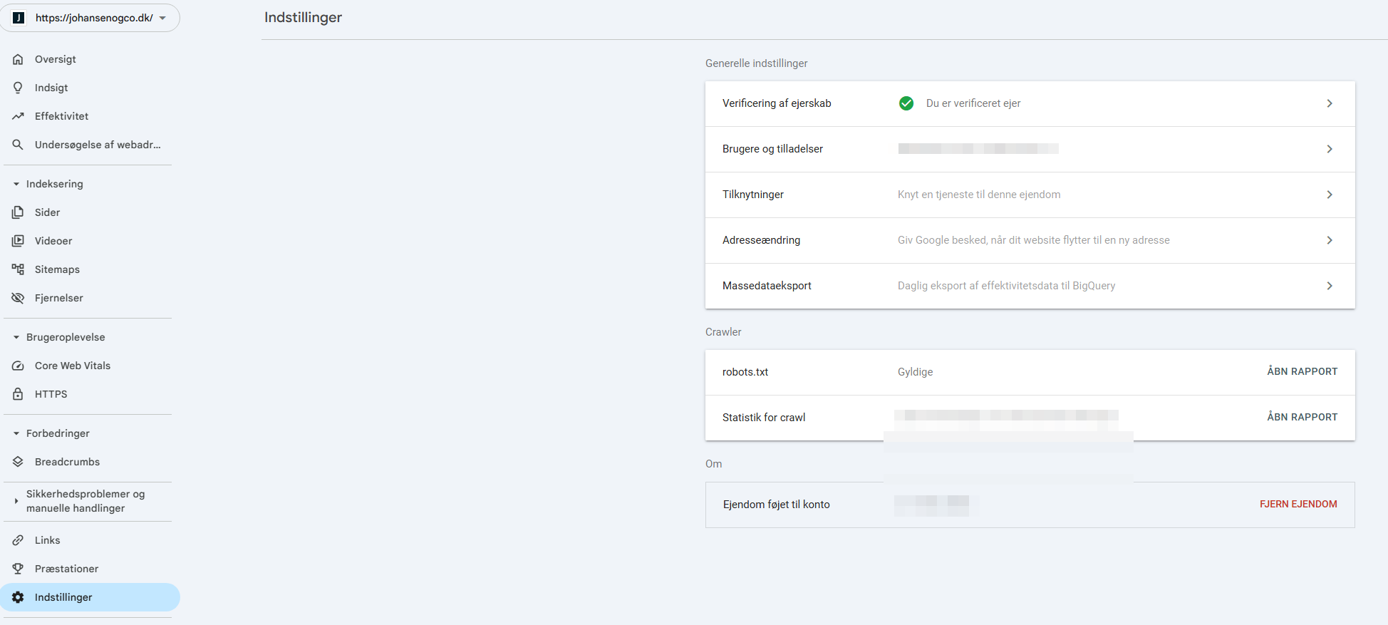 Google Search Console - brugere og tilladelser