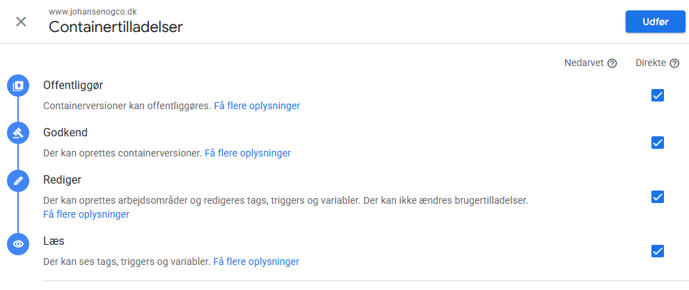 Google Tag Manager containertilladelser