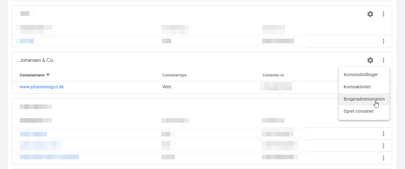 Google Tag Manager konto og container brugeradministration