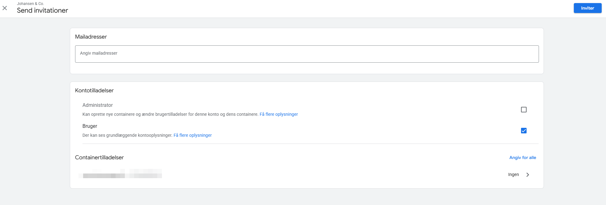 Google Tag Manager send invitationer